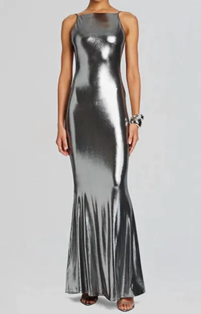 Retroféte Romilly Metallic Open-back Evening Dress In Grey In Silver