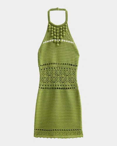 Retroféte Roseline Metallic Crochet Halter Dress In Green