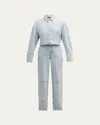 Retroféte Russo Wide-leg Long-sleeve Denim Jumpsuit In Skylight