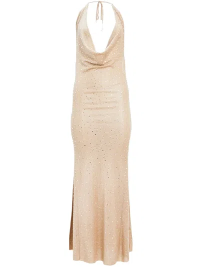 Retroféte Saar Embellished Plunge-neck Dress In Metallic Gold