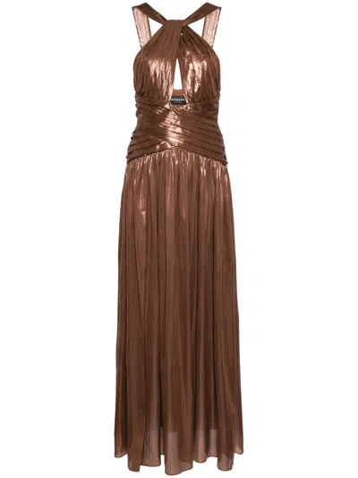 Retroféte Amberley Pleated Dress In Brown