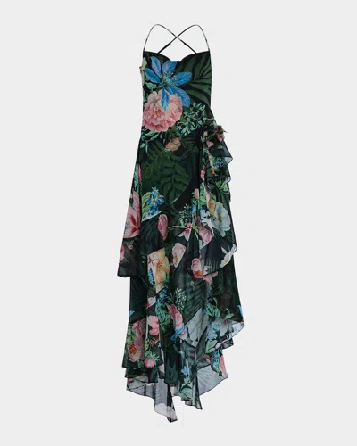 Retroféte Samara Ruffled Silk Chiffon Dress In Blue