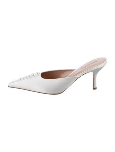 Pre-owned Retroféte Satin Beaded Accents Mules In White