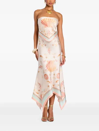 Retroféte Seashell-print Asymmetrical Dress In Neutral