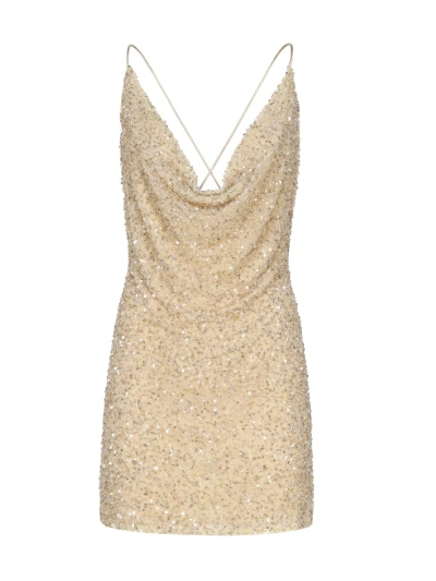 Retroféte Sequin Dress With Soft Neckline And Deep Neckline On The Back In Beige