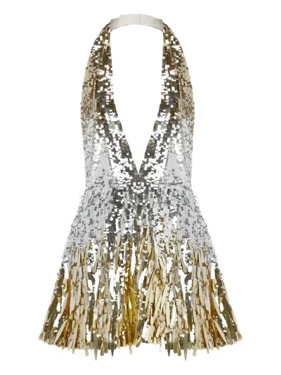 RETROFÉTE SEQUIN-EMBELLISHED HALTERNECK MINI COCKTAIL DRESS