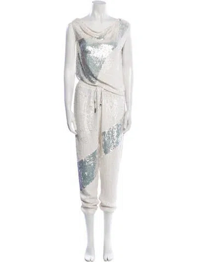 Pre-owned Retroféte Sequin Embellishments Pant Set In White