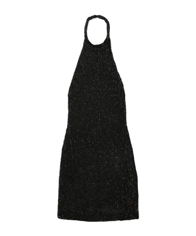 Retroféte Sequin Halter Mini Dress In Black