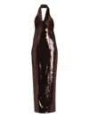 Retroféte Tamra Sequin Halter Neck Dress In Brown