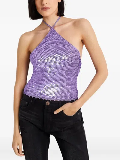 Retroféte Sequin Halterneck Top In Purple
