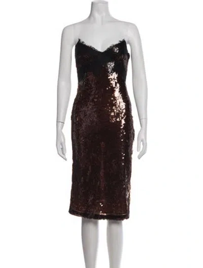 Pre-owned Retroféte Sequin Knee-length Dress In Brown
