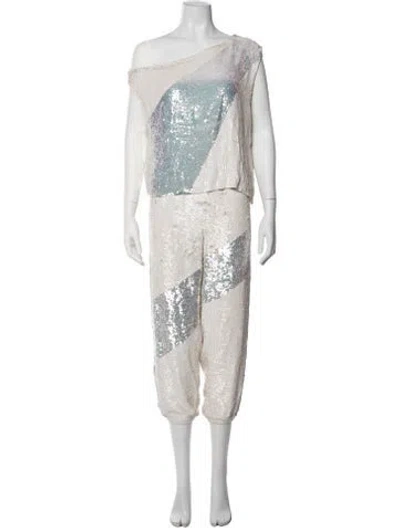 Pre-owned Retroféte Sequin Patterned Pant Set In Neutrals