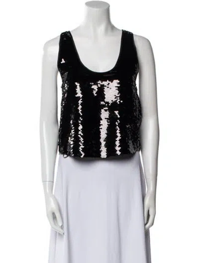Pre-owned Retroféte Sequin Scoop Neck Crop Top W/ Tags In Black