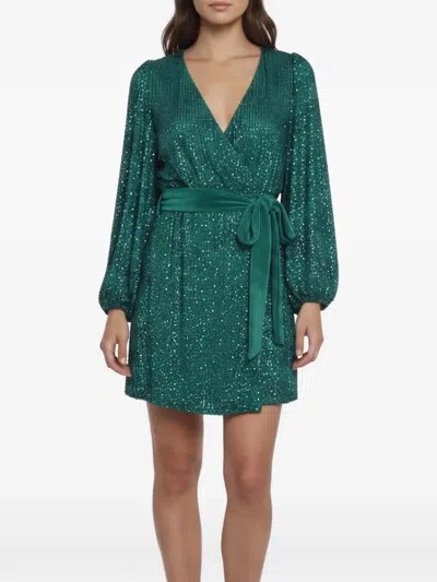 Pre-owned Retroféte Sequin-embellished Long-sleeve Mini Dress In Green