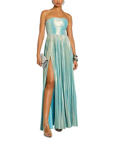 Retroféte Sevyn Pleated Side Slit Maxi Dress In Blue