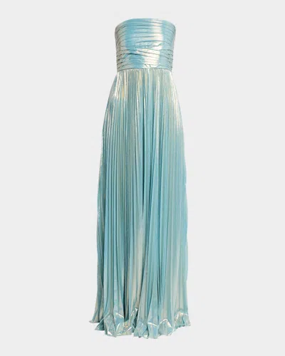 Retroféte Sevyn Pleated Side Slit Maxi Dress In Blue