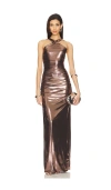 Retroféte Shera Dress In Metallic Rose Gold