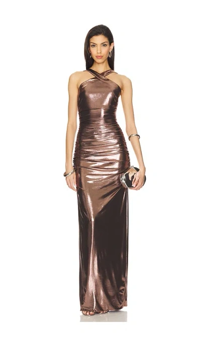 Retroféte Shera Dress In Metallic Rose Gold