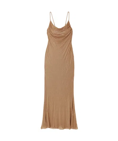 Retroféte Shilo Crystal-embellished Silk-blend Mesh Maxi Dress In Light Brown