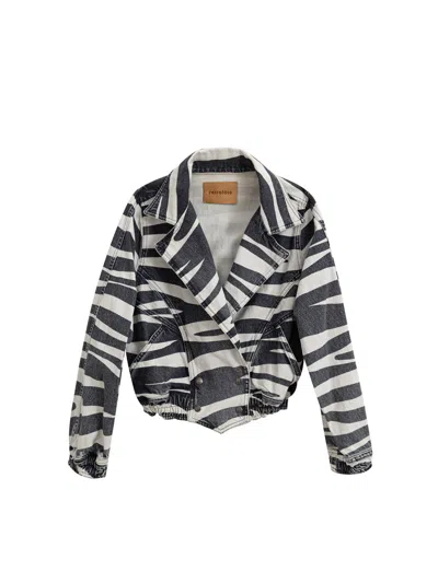 Retroféte Short Jacket In Denim Bianco/nero Retrofete