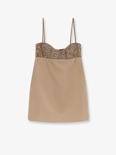 Retroféte Shyla Satin Dress With Rhinestones Detail In Brown