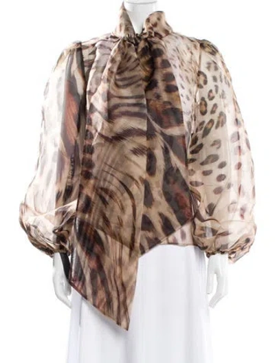 Pre-owned Retroféte Silk Animal Print Blouse W/ Tags In Neutral