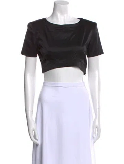 Pre-owned Retroféte Silk Bateau Neckline Crop Top In Black