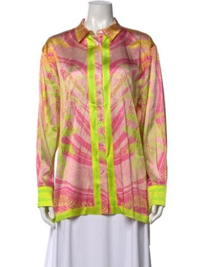 Pre-owned Retroféte Silk Floral Print Button-up Top In Pink