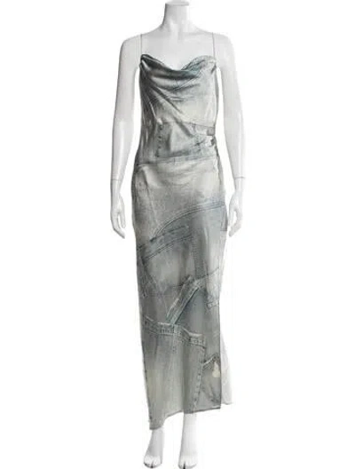 Pre-owned Retroféte Silk Long Dress In Blue
