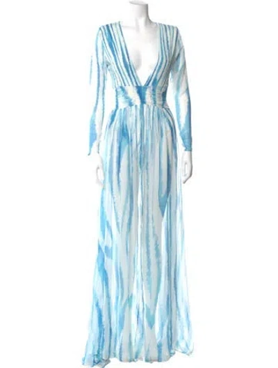 Pre-owned Retroféte Silk Long Dress W/ Tags In Blue