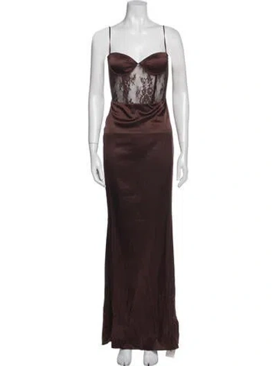 Pre-owned Retroféte Silk Long Dress W/ Tags In Brown