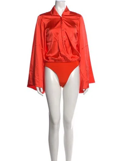 Pre-owned Retroféte Silk Long Sleeve Bodysuit W/ Tags In Orange
