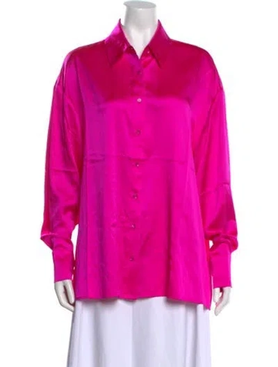 Pre-owned Retroféte Silk Long Sleeve Button-up Top In Pink