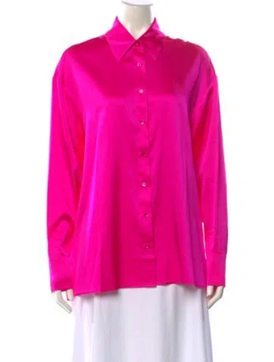 Pre-owned Retroféte Silk Long Sleeve Button-up Top In Pink