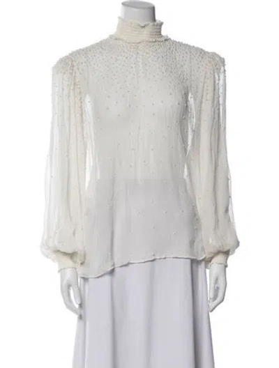 Pre-owned Retroféte Silk Mock Neck Blouse In Gray