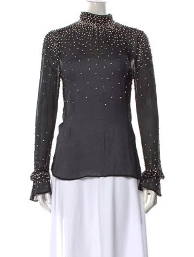 Pre-owned Retroféte Silk Mock Neck Top In Black