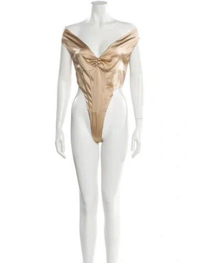 Pre-owned Retroféte Silk Off-the-shoulder Bodysuit In Neutral