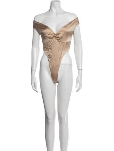 Pre-owned Retroféte Silk Off-the-shoulder Bodysuit In Neutrals