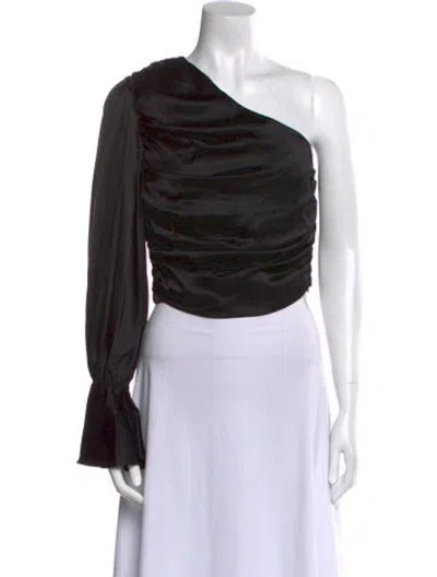 Pre-owned Retroféte Silk One-shoulder Crop Top In Black