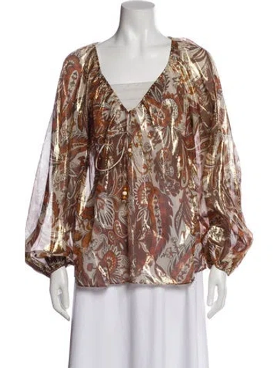 Pre-owned Retroféte Silk Paisley Print Blouse In Brown