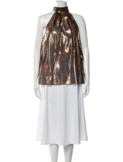 Pre-owned Retroféte Silk Patterned Top W/ Tags In Brown
