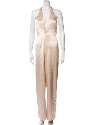 Pre-owned Retroféte Silk Plunge Neckline Jumpsuit In Neutral