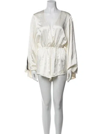 Pre-owned Retroféte Silk Plunge Neckline Romper W/ Tags In White