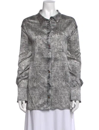 Pre-owned Retroféte Silk Printed Button-up Top In Gray