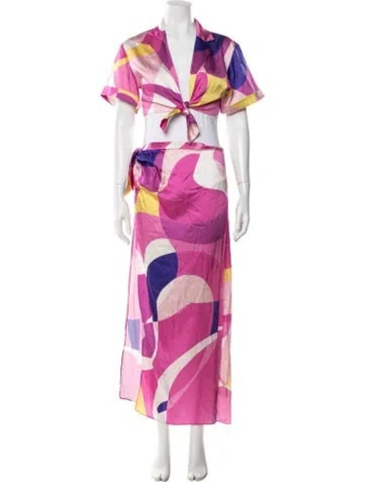 Pre-owned Retroféte Silk Printed Skirt Suit In Pink