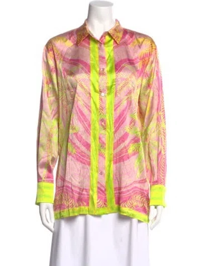Pre-owned Retroféte Silk Printed Top W/ Tags In Pink