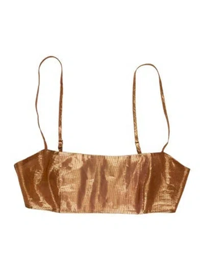 Pre-owned Retroféte Silk Square Neckline Crop Top In Brown