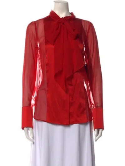 Pre-owned Retroféte Silk Tie Neck Blouse In Red
