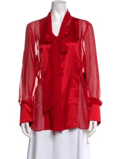 Pre-owned Retroféte Silk Tie Neck Blouse W/ Tags In Red