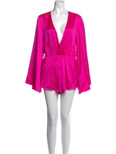 Pre-owned Retroféte Silk V-neck Romper In Pink